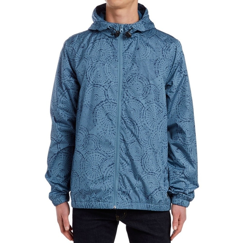 O'Neill Traveler Windbreaker Mens XL Blue Geometric Mesh Lined Hooded Jacket NWT